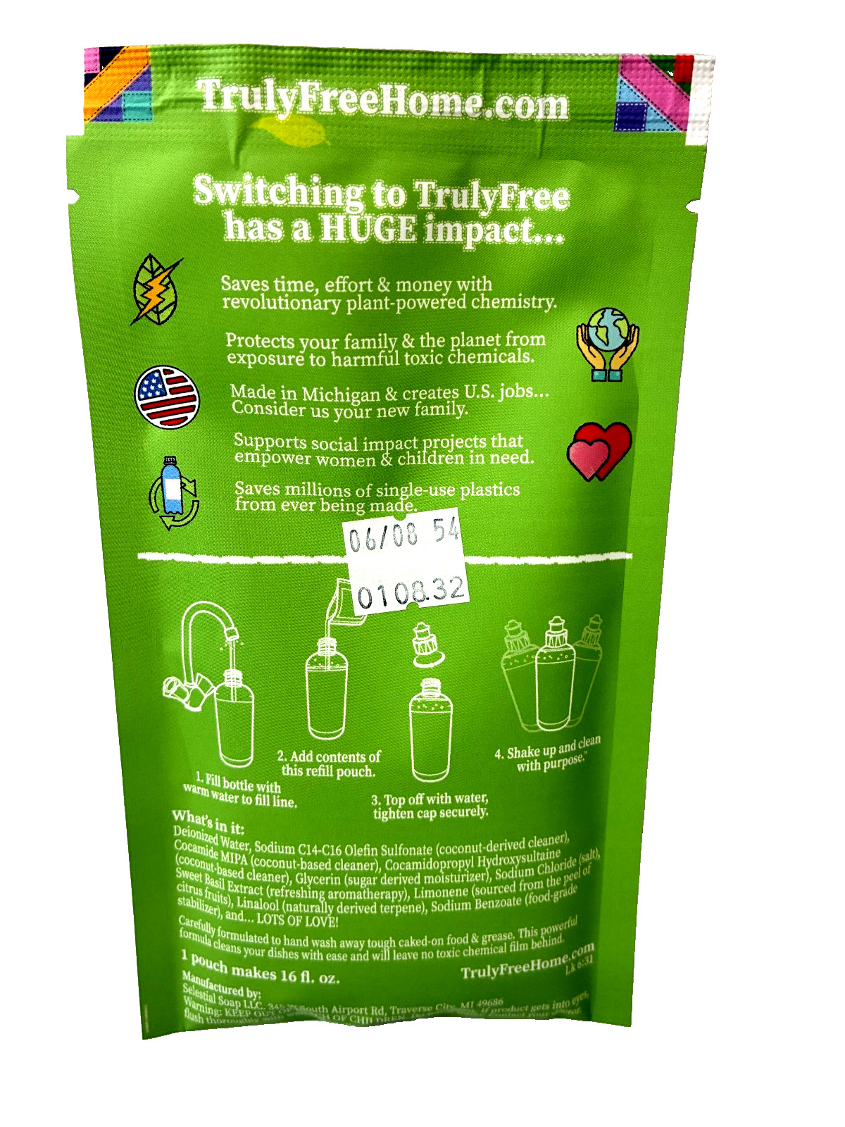 Truly Free Non Toxic Dish Soap Sweet Basil 2 Pack Refill & Bottle Eco Friendly