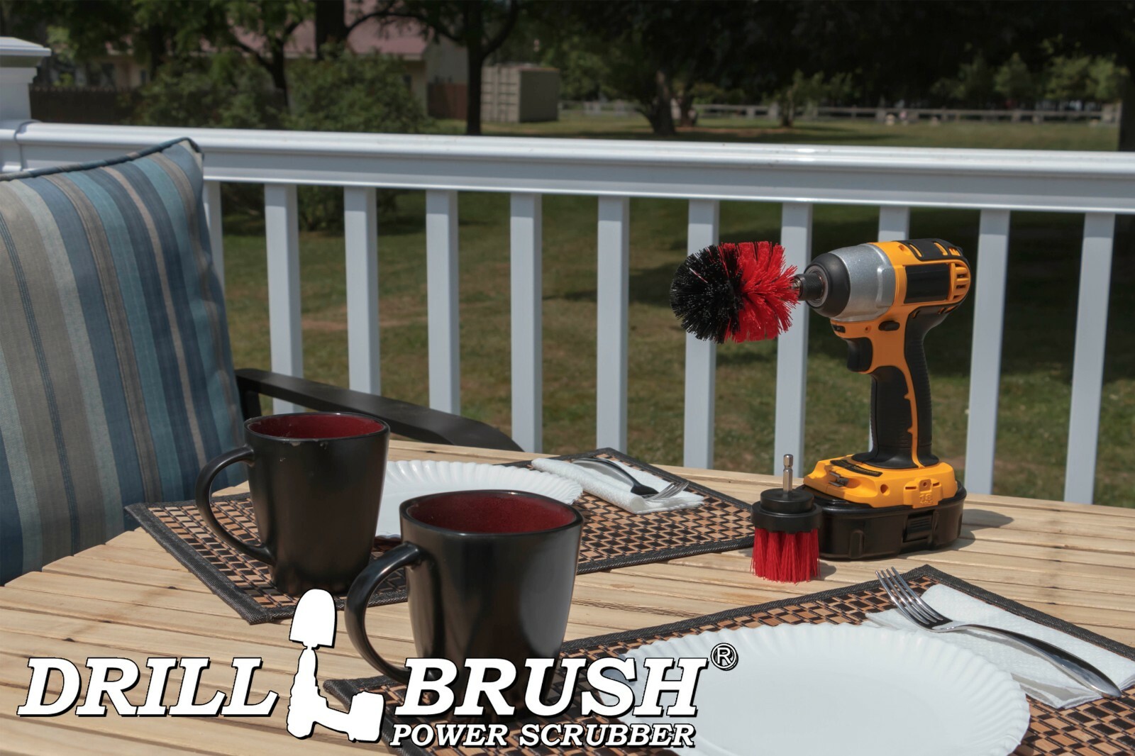 Drill Brush Cordless Drill Power Outdoor Scrub Brush Kit – Deck, Patio, Concrete