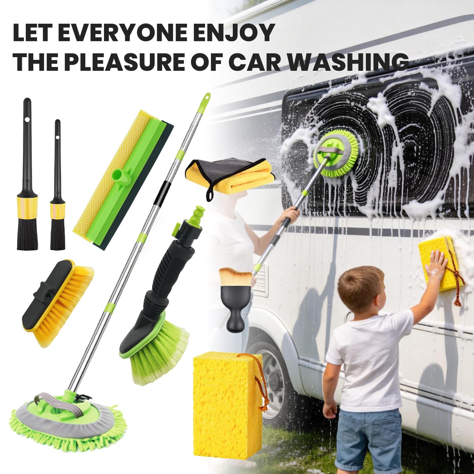 Car Detailing Kit Exterior, Car Wash Brush Kit with Long Handle 10pcs Set, Ca…