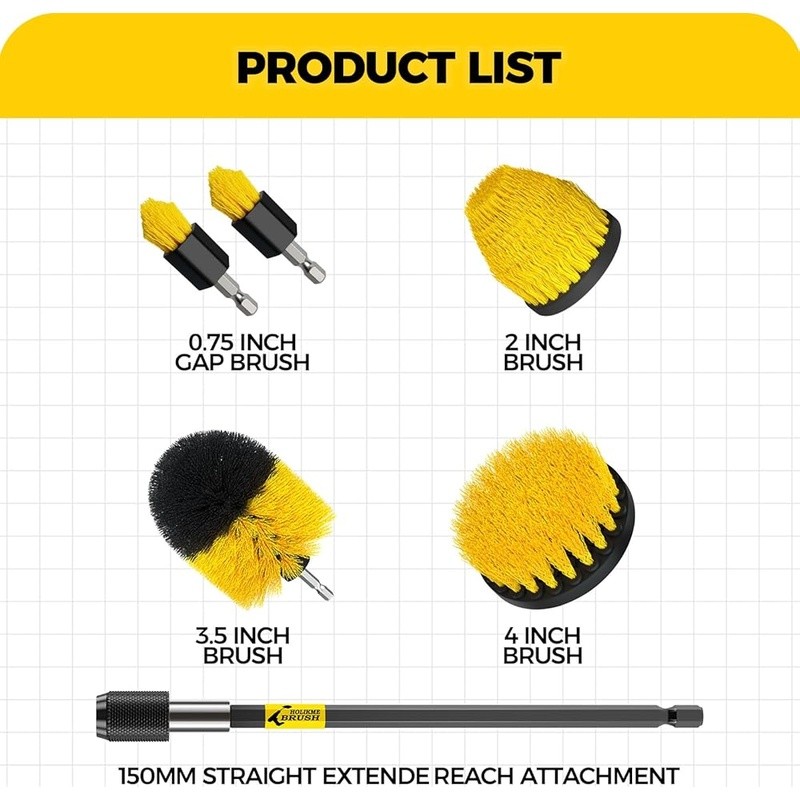 5 Brushes Cleaning Kit Bathtub Tile Grout Upholstery Floor Drill Attachment New