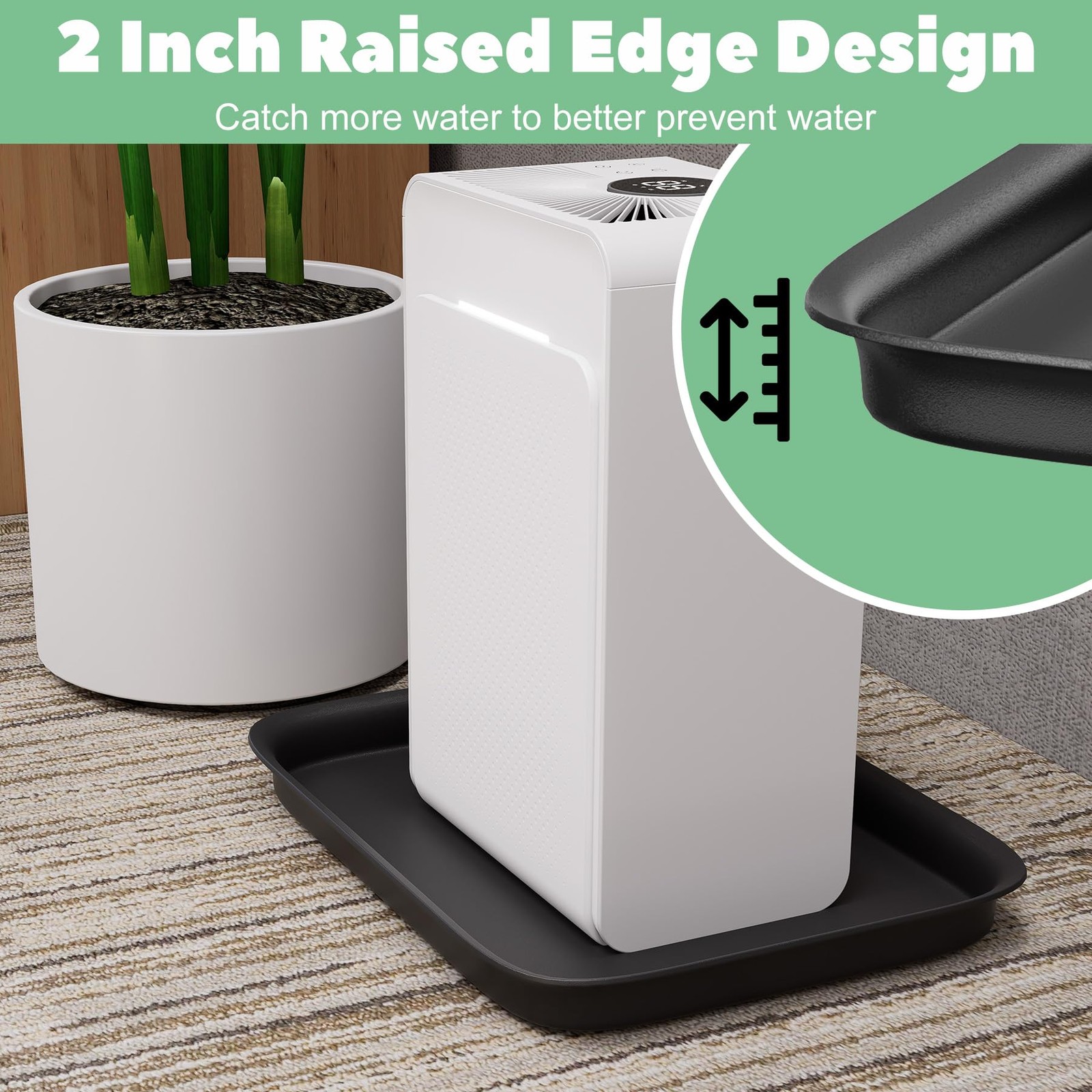 Dehumidifier Drip Pan with Raised Edge, Hard Plastic 13” x 9”x 2” Non-Slip…