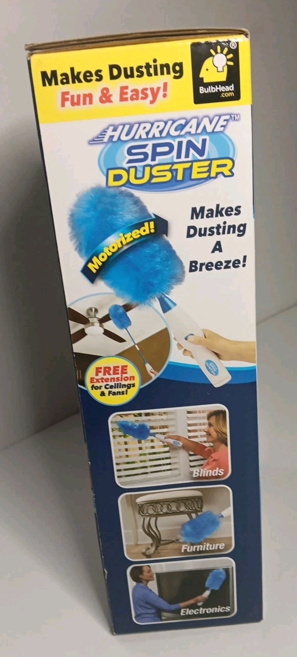 New Hurricane Spin Duster Motorized Dust Wand w/3ft Extension For Ceiling Fans