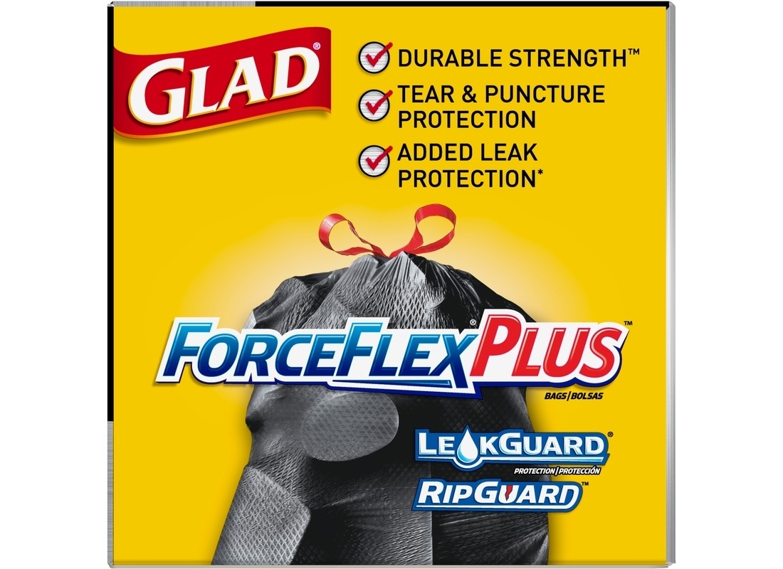 GLAD 70359 Trash Bags ForceFlex Plus 30 gal Drawstring 25 pk 0.9 mil Black