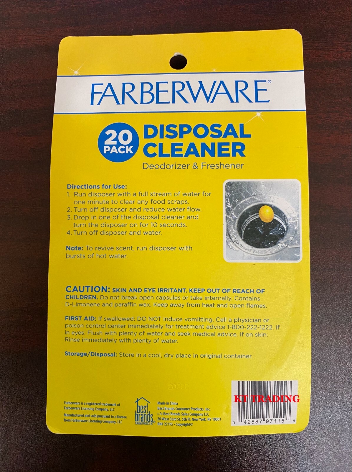 FARBERWARE Disposal Sink Cleaner Deodorizer Freshener Odor Eliminate ~Lemon 20Ct