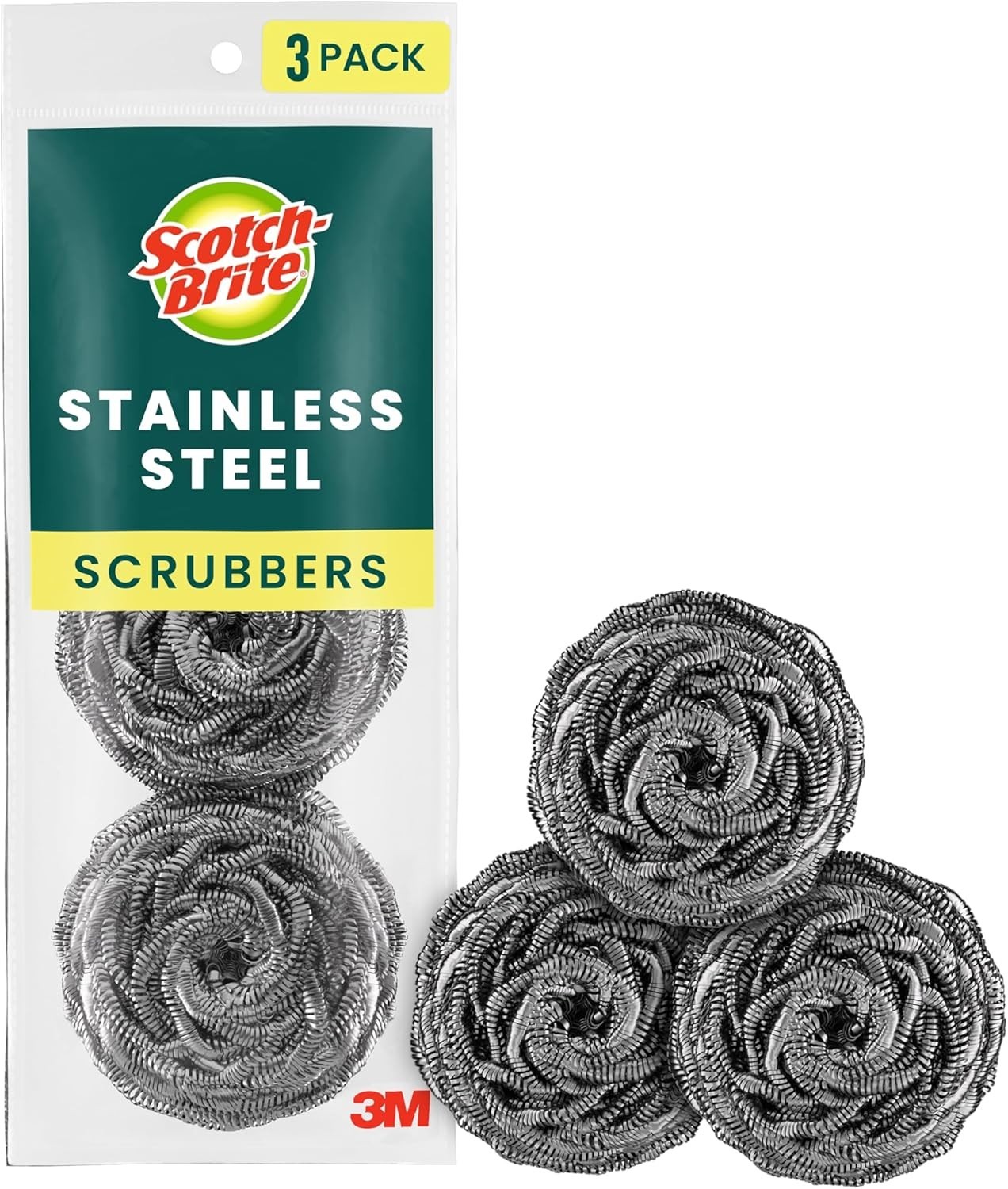 Scotch-Brite Stainless Steel Scrubber, Dish Scrubbers for Cleaning 3 Scrubbers