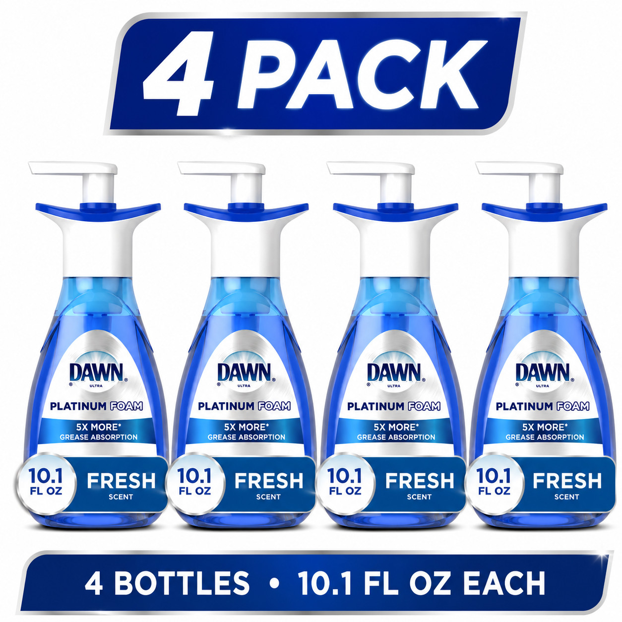 Dawn Ultra Platinum Foam Dish Soap, Fresh Scent, 10.1 fl oz Pump Bottles, 4 Pack