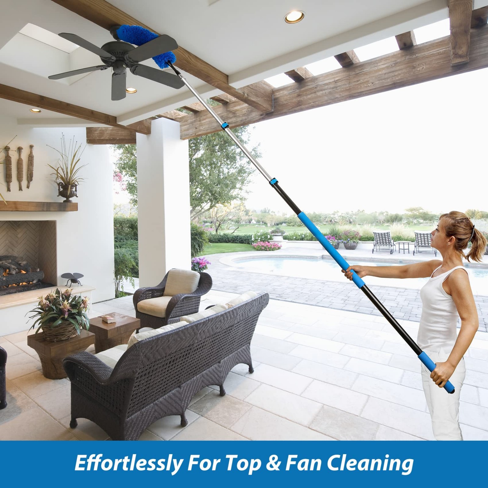 20ft High Reach Duster Kit – Telescoping Pole, Cobweb Brush, Window Squeegee & F