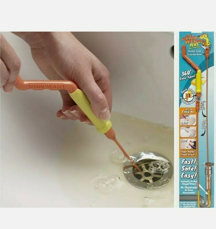Flexisnake Drain Weasel Drain Clog Remover With Rotating Handle and Two Wands !