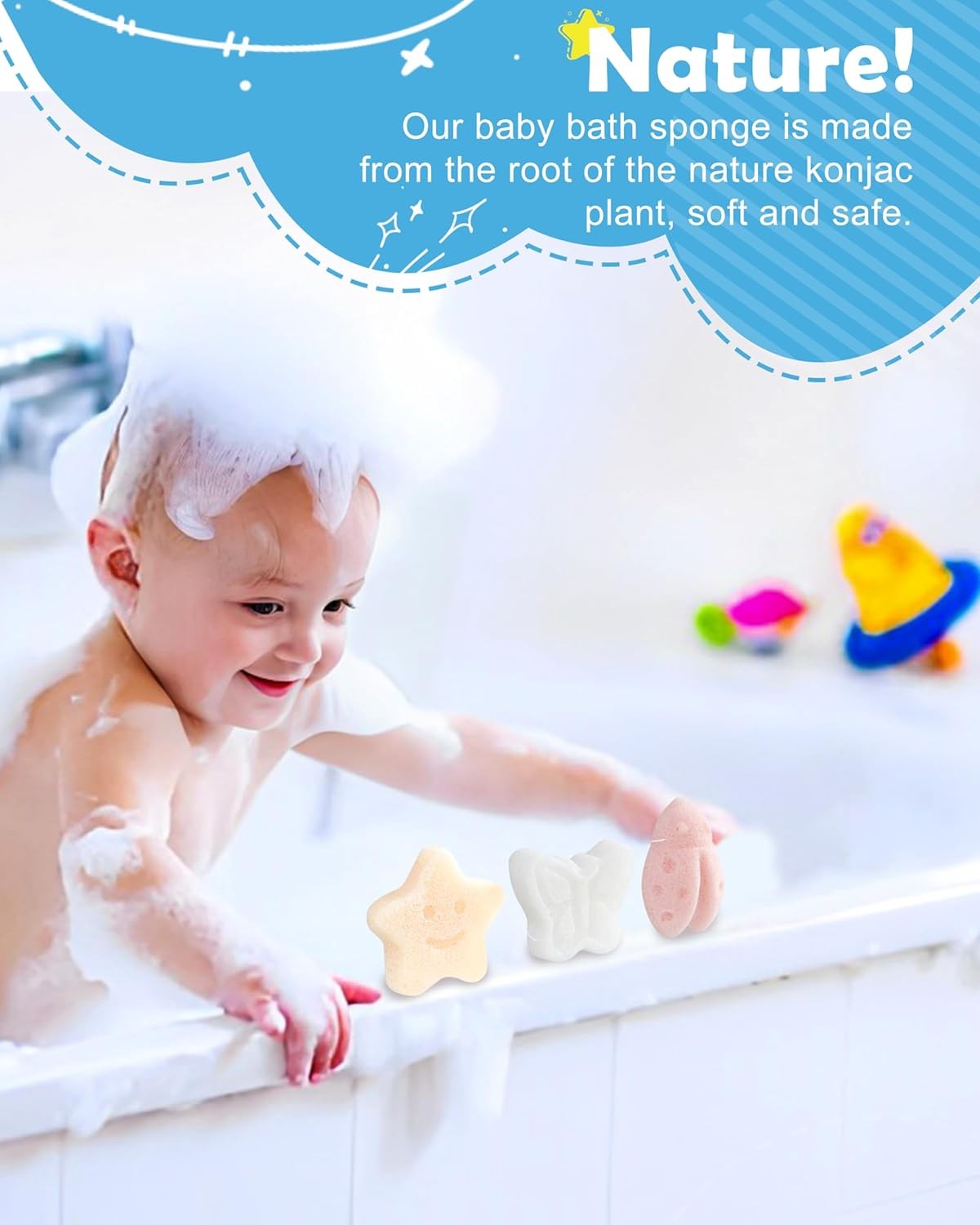 Konjac Baby Spon for Bathing, Natural Cute Shapes, Kids Bath