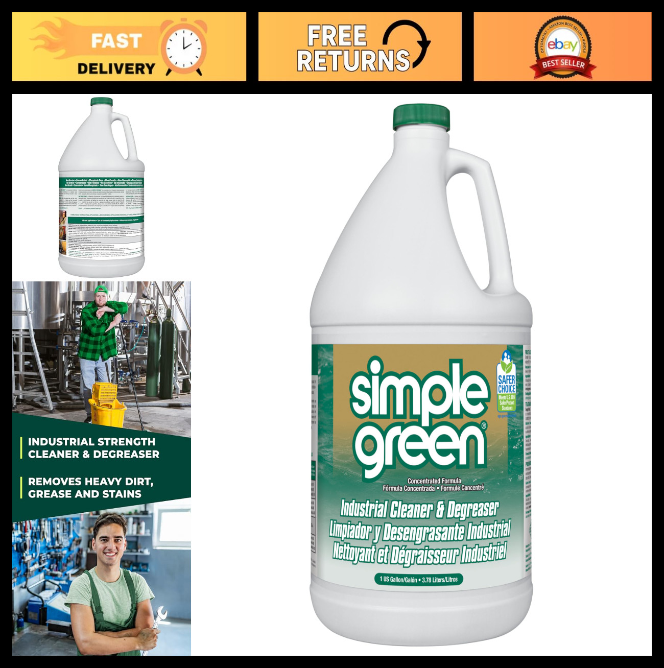 Concentrated Industrial Cleaner & Degreaser, 127.8 Fl Oz, Heavy-Duty, Multi-Surf