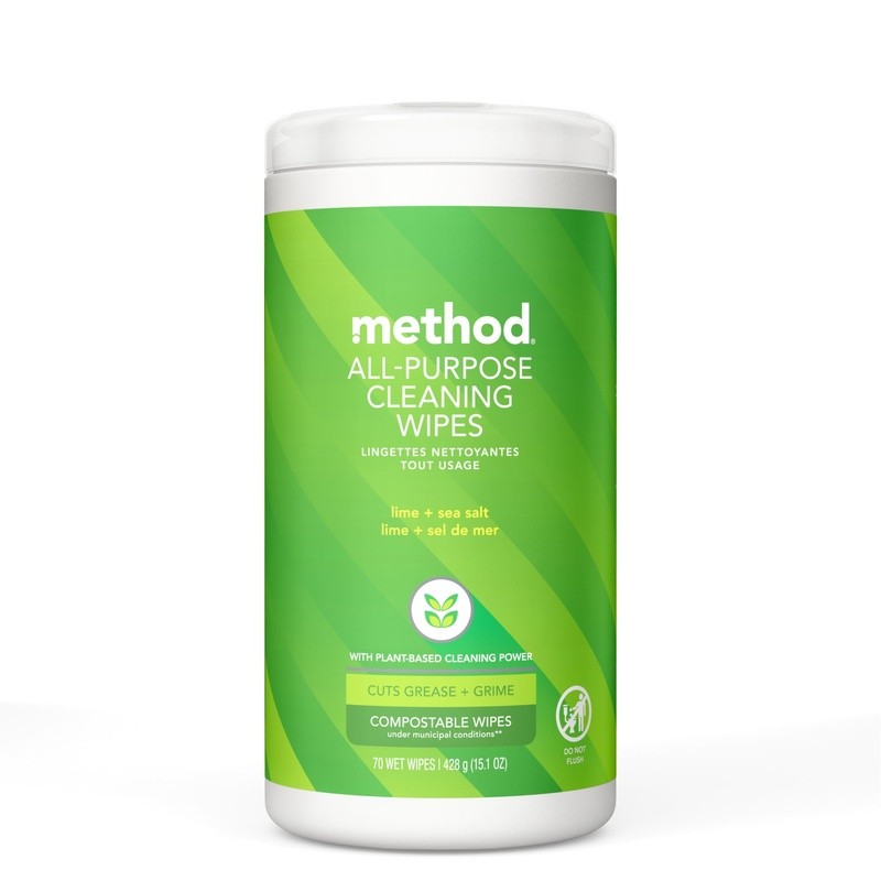 Plant-Based Cleaning Wipes All-Purpose Lime Sea Salt 70 Count Compostable New
