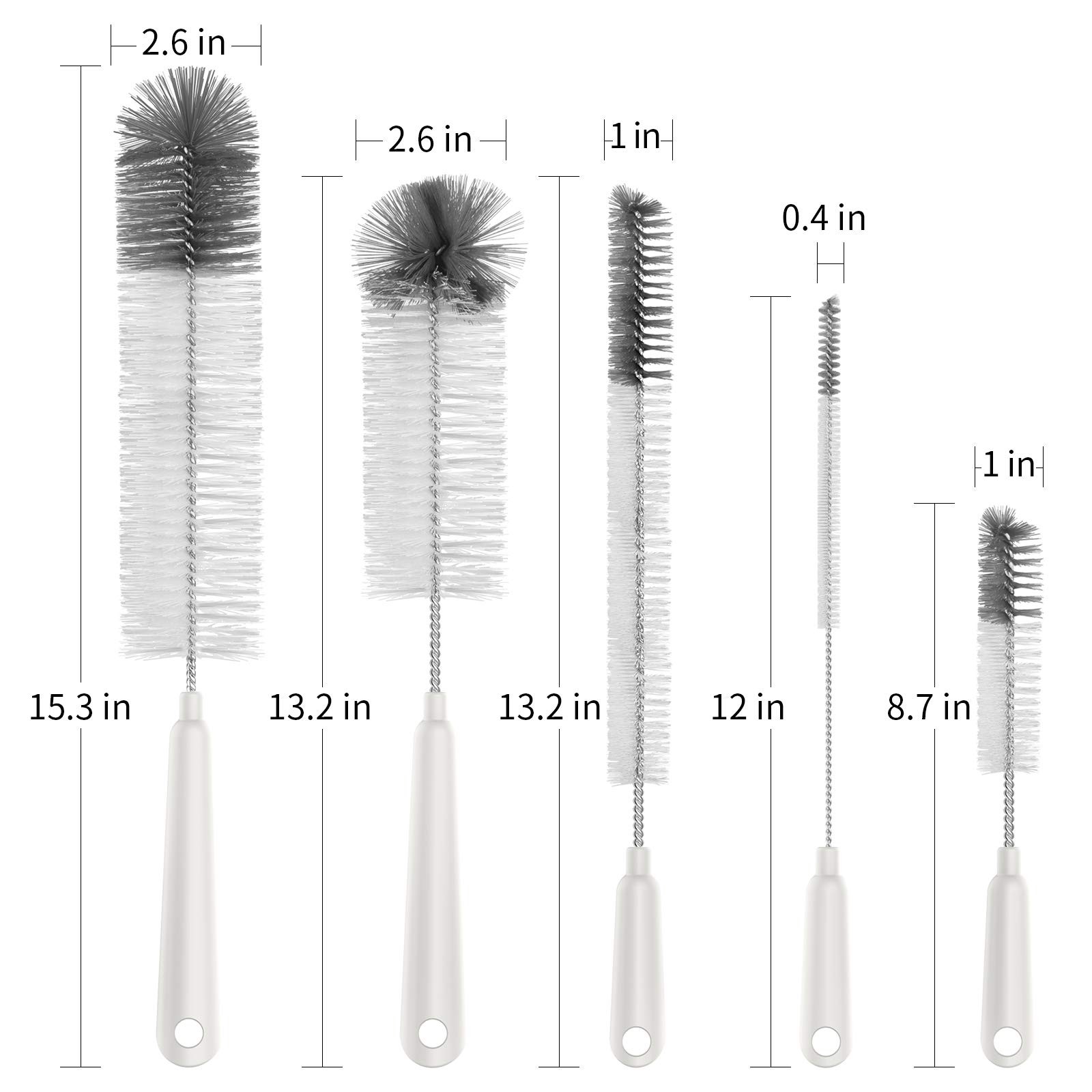 Bottle Brush Cleaning Set with Holder Nylon Bristles Glass Cup Scrubber 5 Pac…