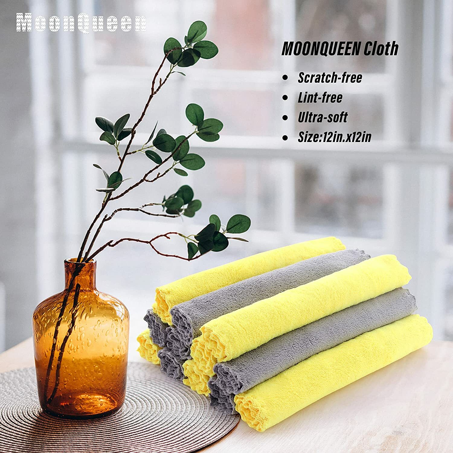 MOONQUEEN 12 Pack Microfiber Cleaning Cloth Lint Free Kitchen Dish 12″ x 12″ NEW