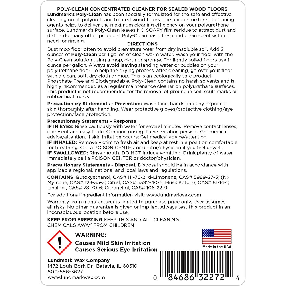 Lundmark Poly-Clean, Cleaner ncentrate for Polyurethane Floors, 32-Ounce, 322…