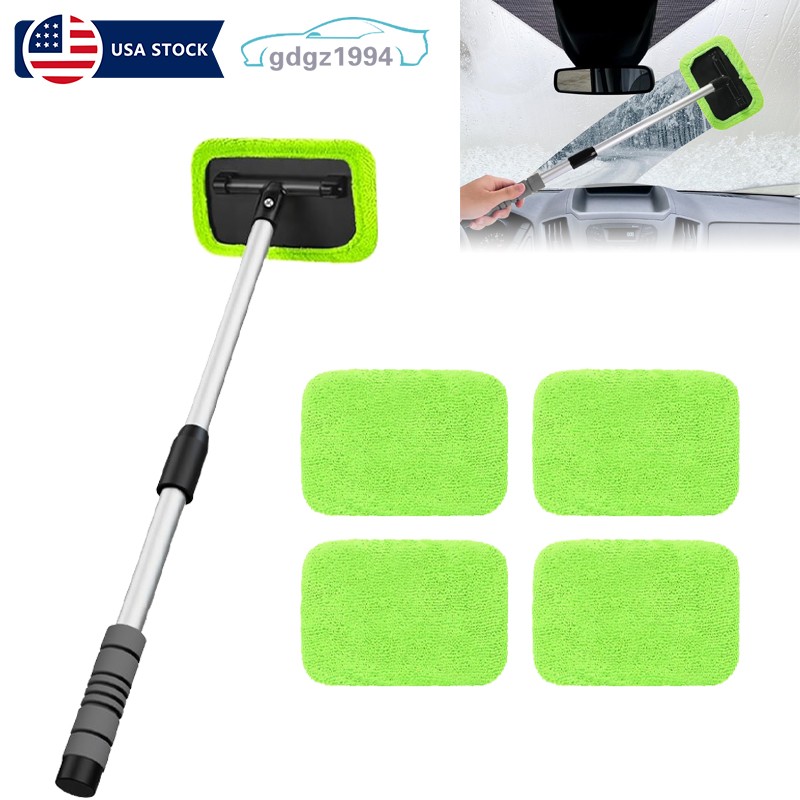 Windshield Cleaner Tool Car Auto Window Cleaning Tool Extendable&Microfiber Pads