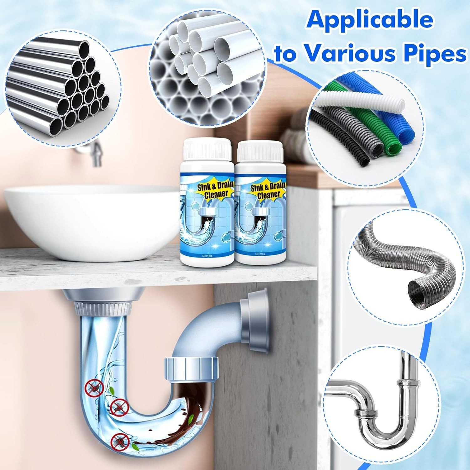 Pipeline Dredging Agent, 110g Drain Cleaner,Powerful Pipe Unclogger, Bathroom…