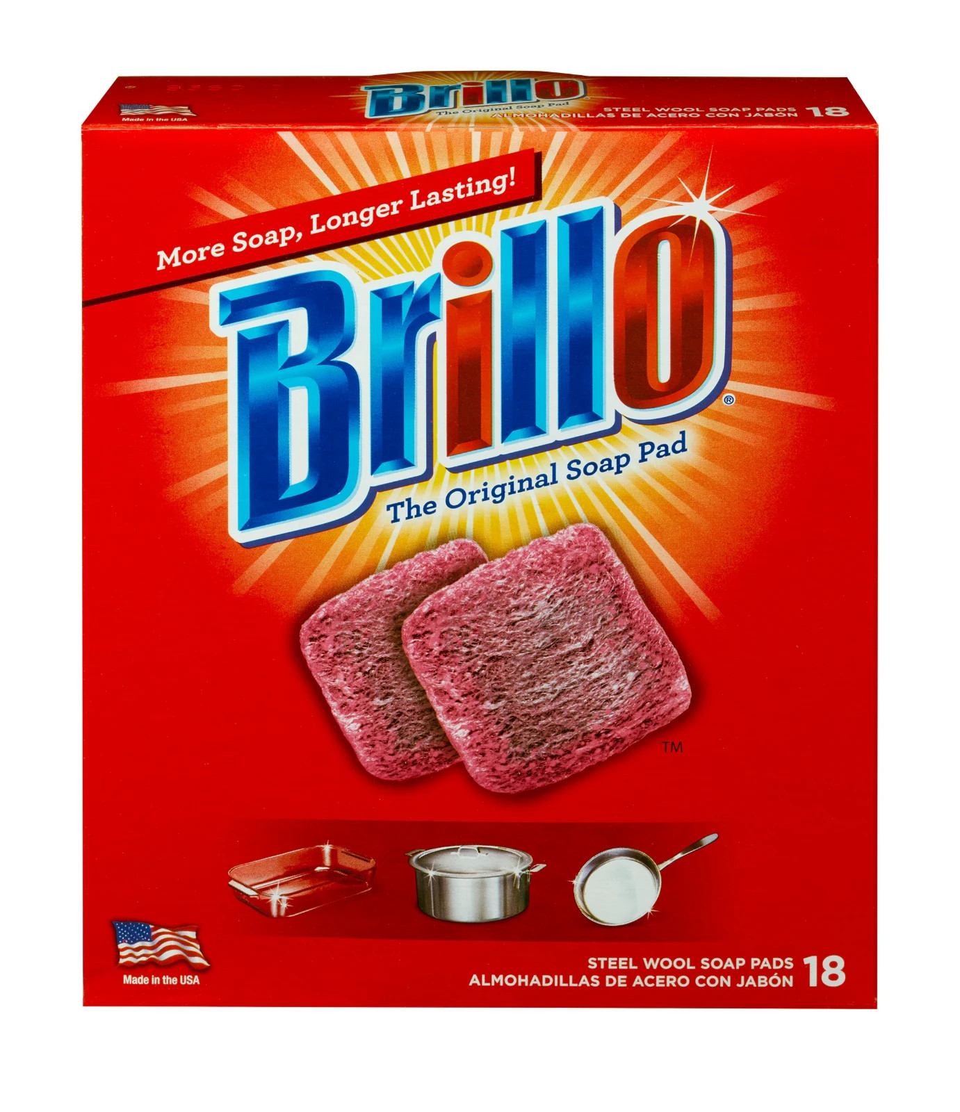 18 PADS – Brillo Steel Wool Scouring Soap Pad Pots Pans Grills Dishes Kitchen