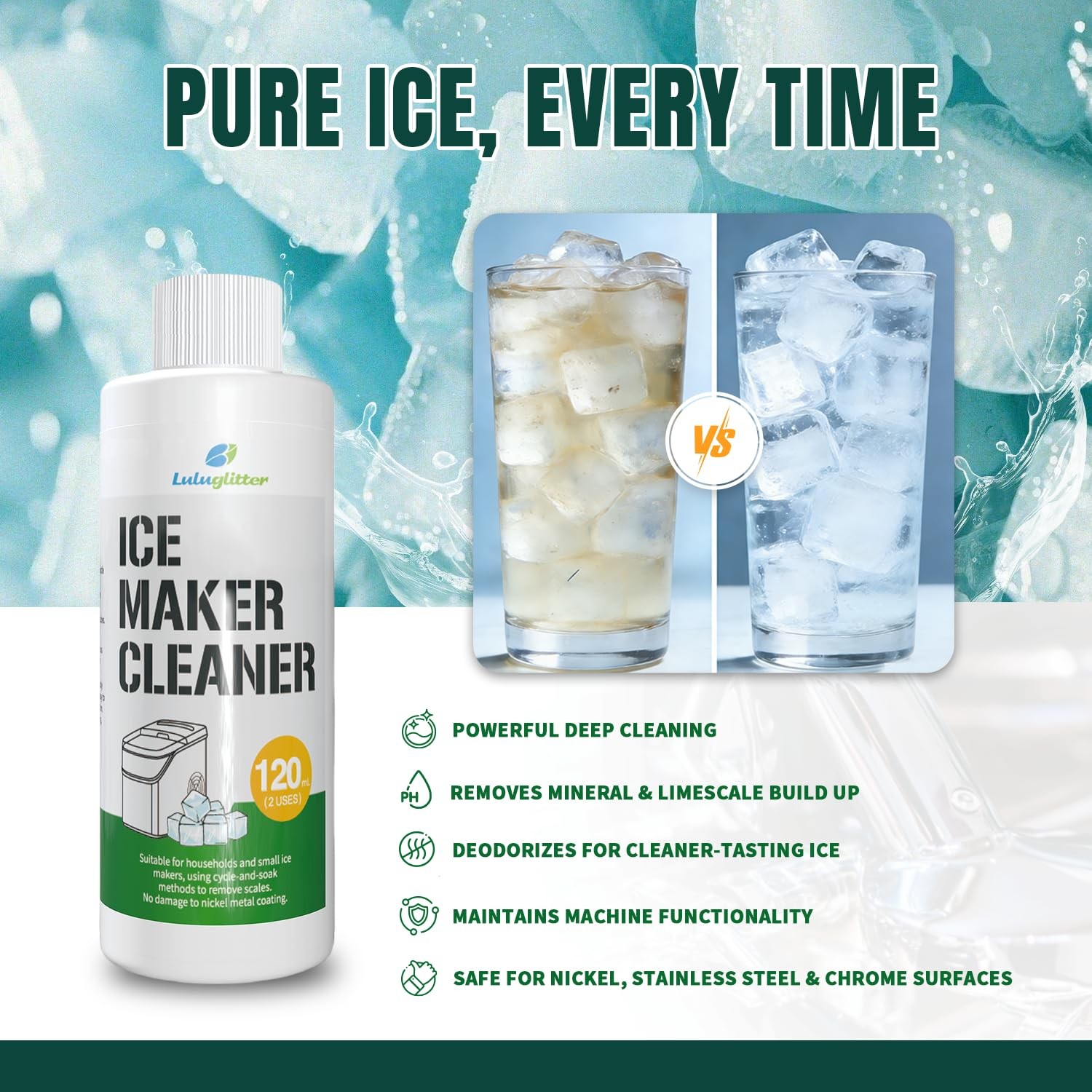 Ice Maker Countertop Cleaner 240ml 4 Use For lce Machine Cleaner and Descaler…