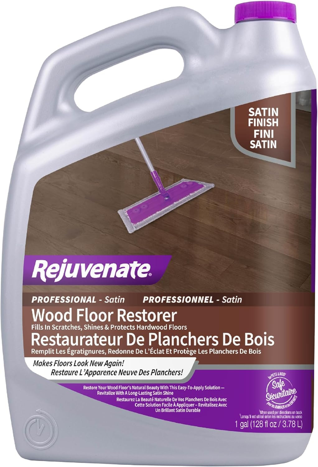 Wood Floor Restorer & Polish – Easy Mop Application, Satin Finish, 128 Oz
