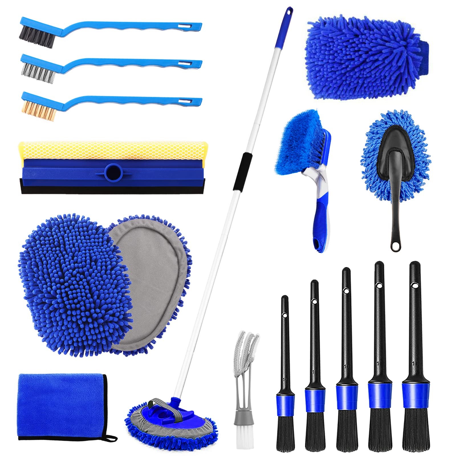 62” Car Wash Brush Kit – Mitt, Mop, Sponge & Long Handle, Scratch-Free Cheni…