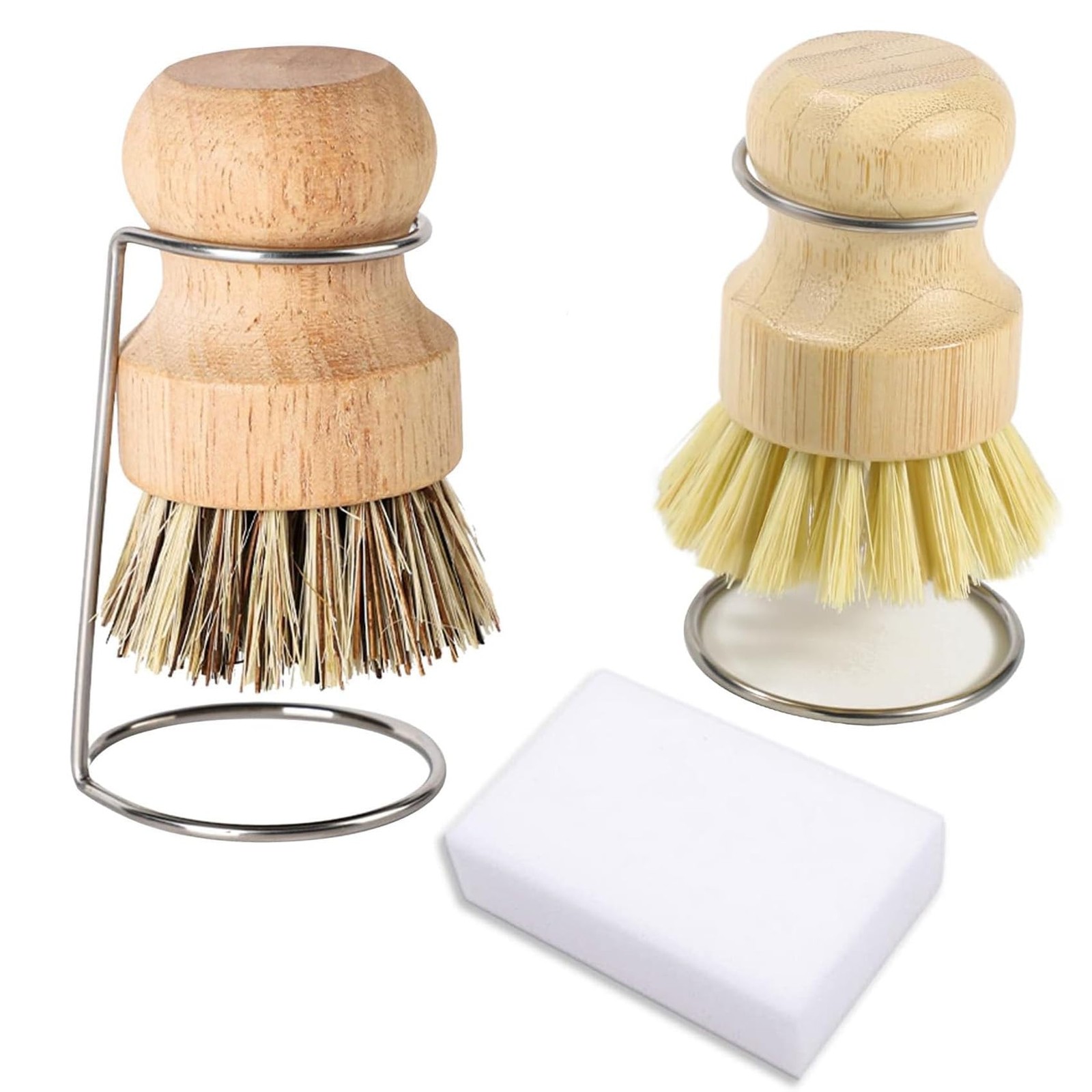 Dish Brush Set with Holder, Natural Kitchen Dish Scrub Brushes with Drain Rac…