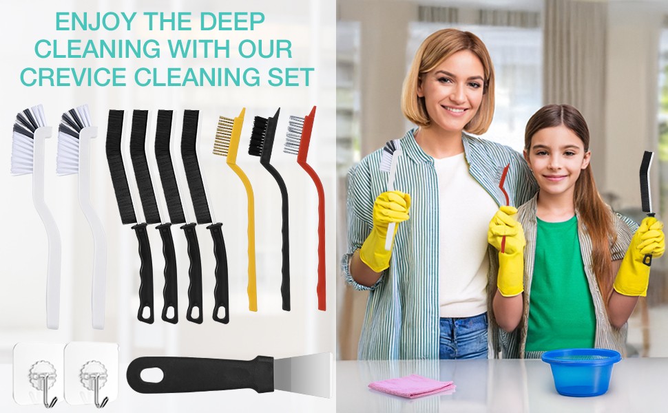 12PCS Grout Brush Set, Hard Bristle Crevice & Baseboard Tool | Crevice cleaning