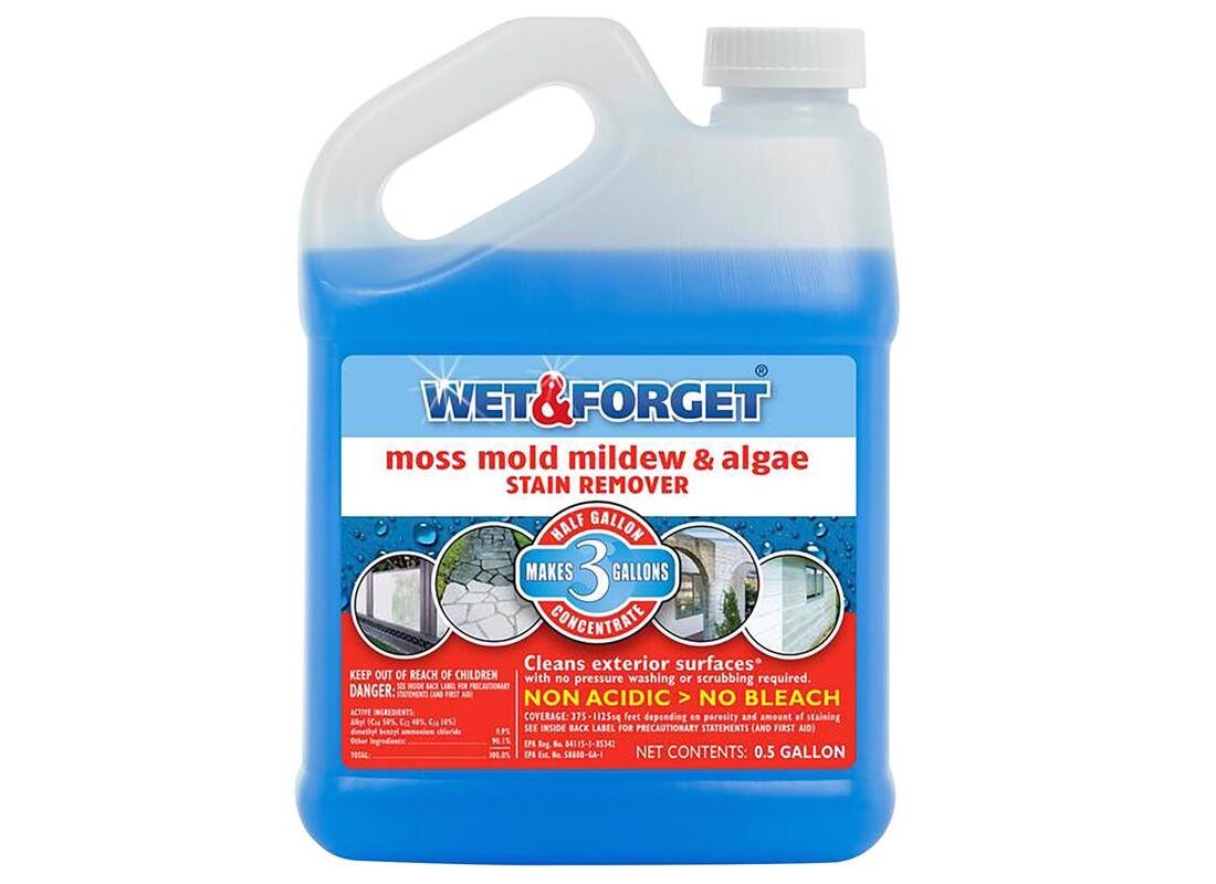 Wet & Forget 800003 Stain Remover, 0.5 gal, Liquid, Slight Almond, Blue