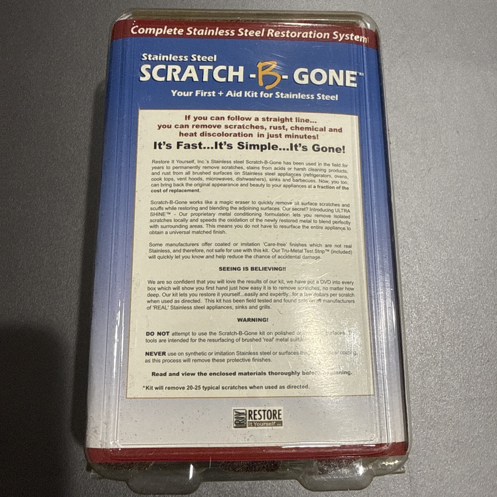 Scratch-B-Gone Stainless Steel Repair Kit Restore Solutions Professional / Home