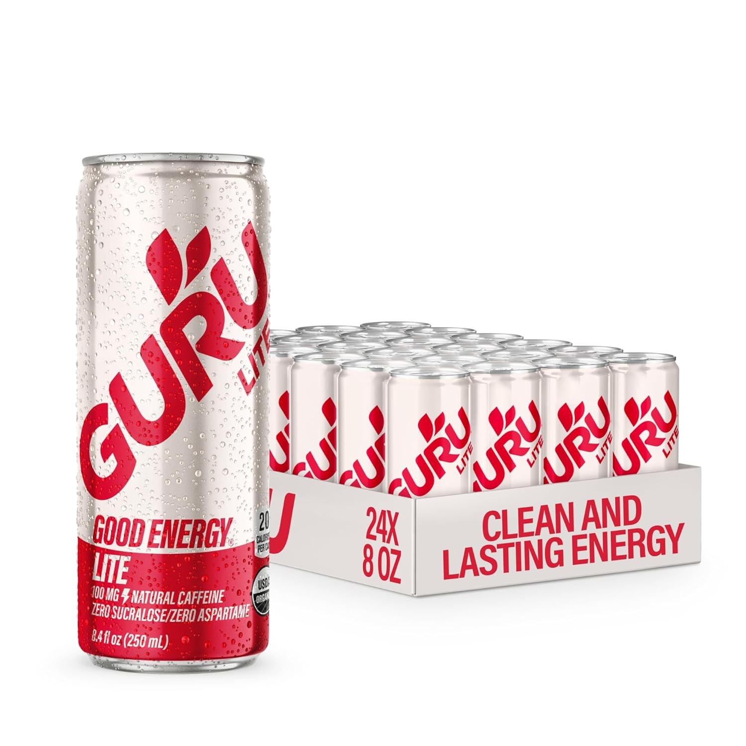 GURU Energy Drink Lite, Organic Sparkling Energy Drink with Real Fruit Juice,