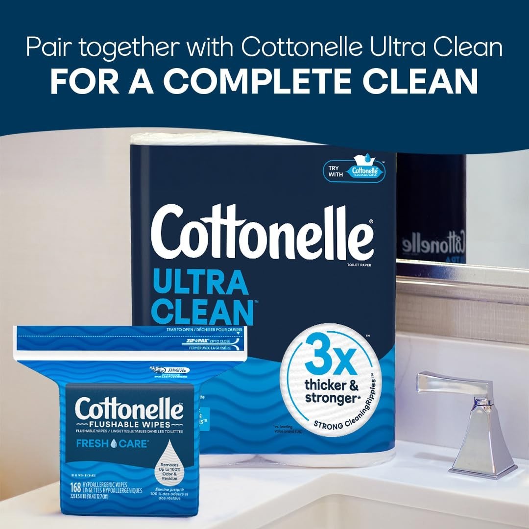 336 Count Cottonelle Adult Flushable Wipes, 2 Refill Packs – Odor Eliminating