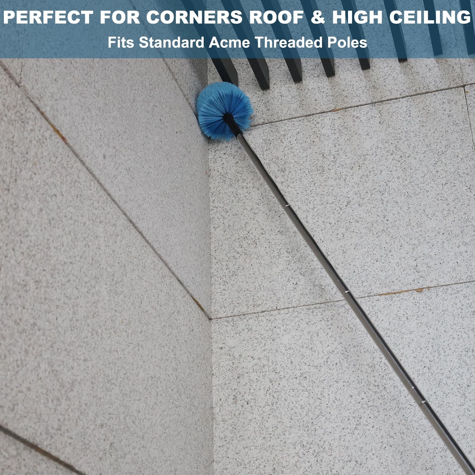 Duster Head Brush Twist On Spider Web Cleaner For Poles Indoor Outdoor Blue