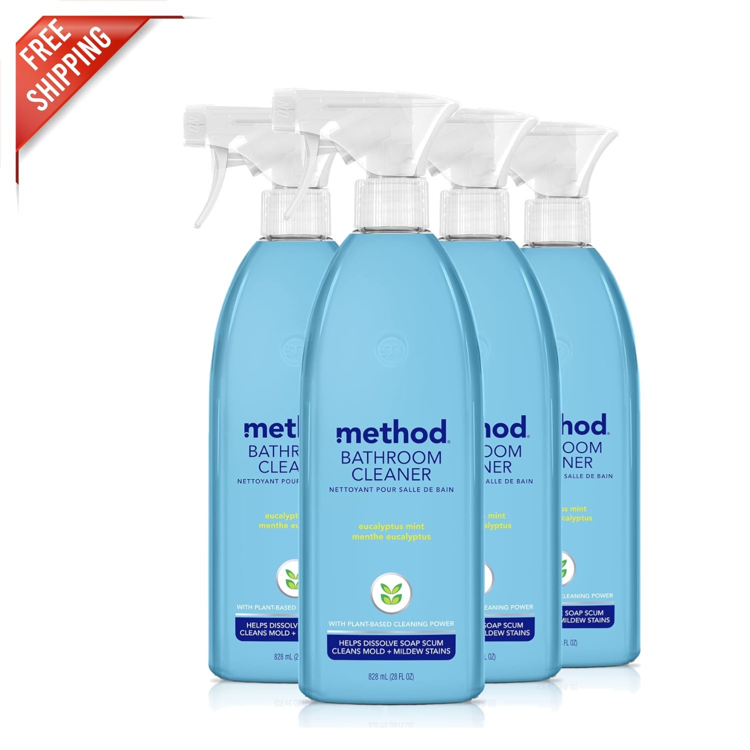 Eco-Friendly Bathroom Cleaner – Eucalyptus Mint, Pack of 4, 28 Fl Oz Bottles