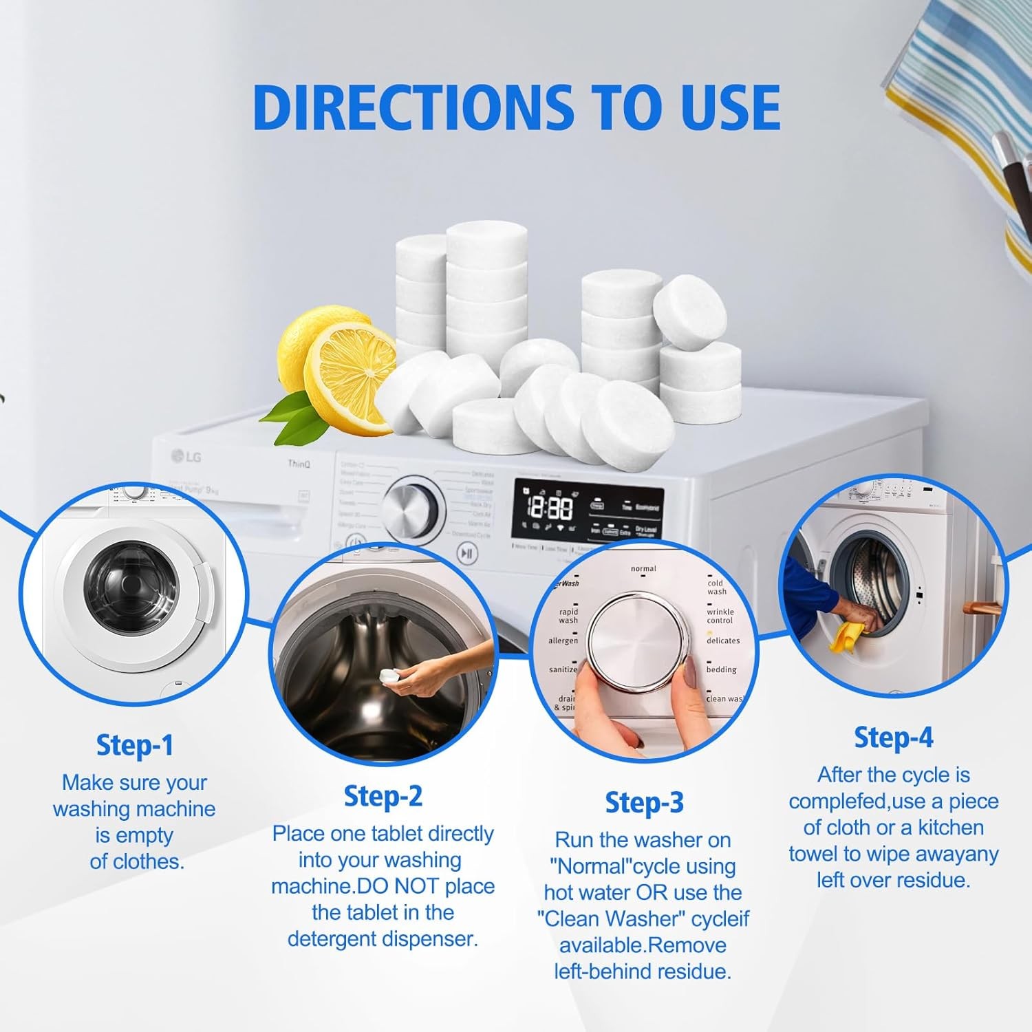 Washing Machine Cleaner Descaler 40 Pack-Deep Cleaning Tablets For HE Front Load