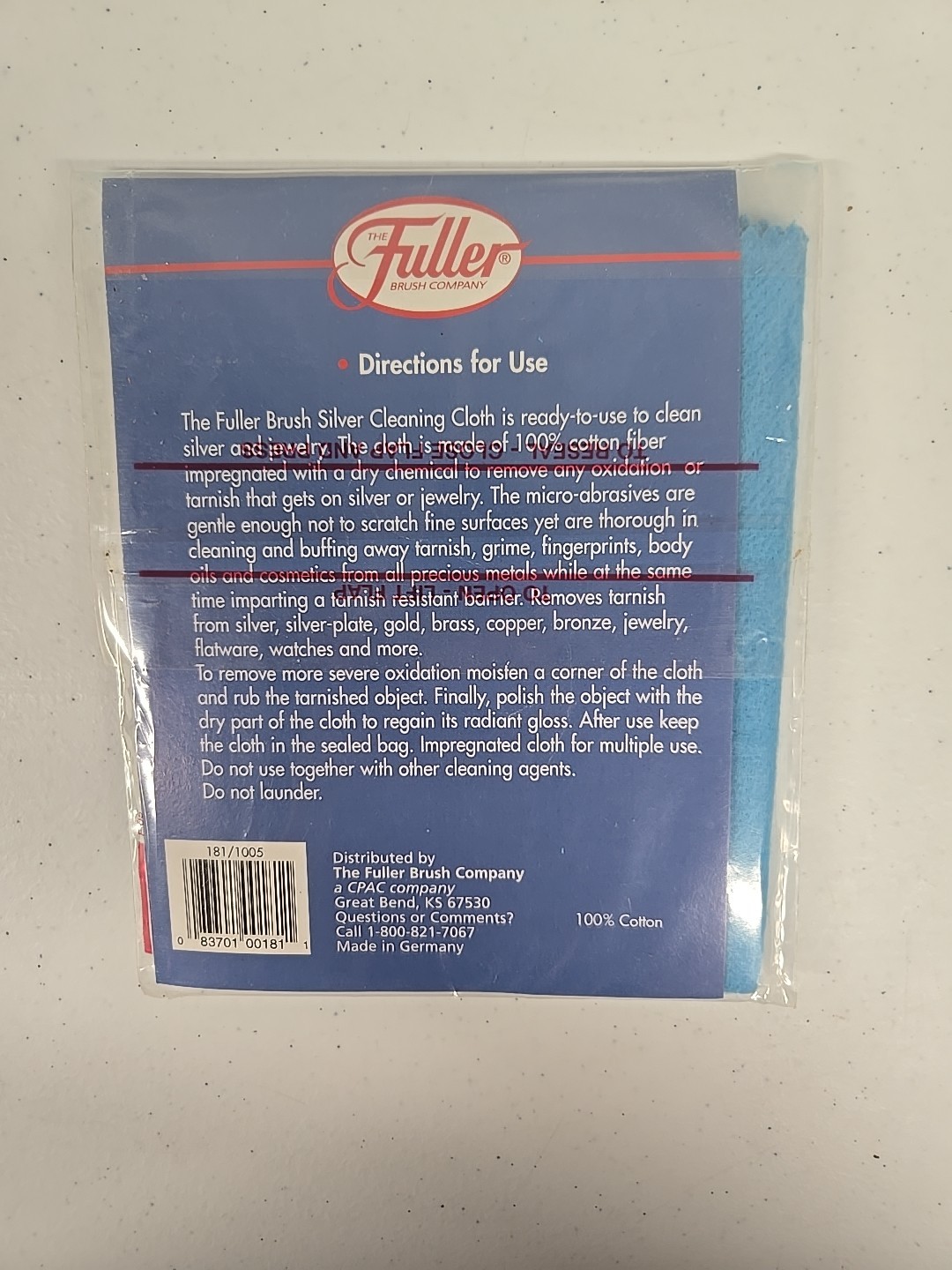 Fuller Brush Company Silver Cleaning Cloth Vintage Blue 13×11 Inch Germany New