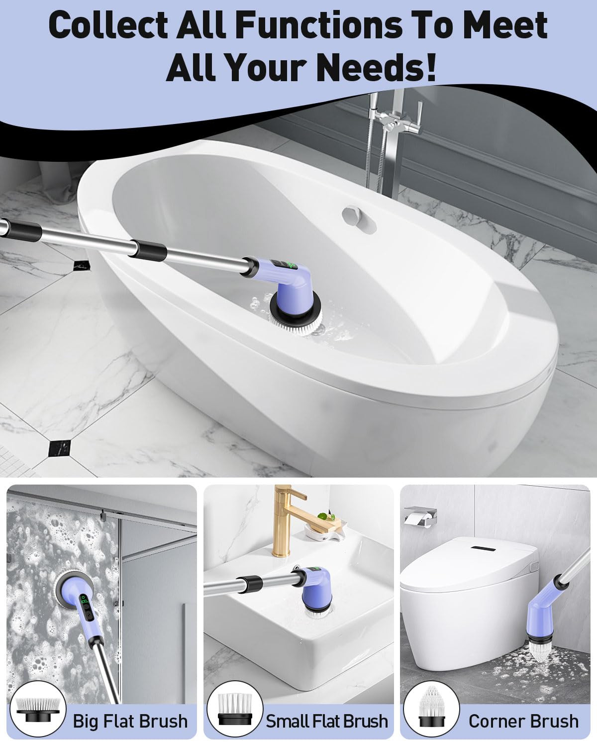 Electric Spin Scrubber for Cleaning Bathroom, Shower Scrubber Rotary Floor Brush
