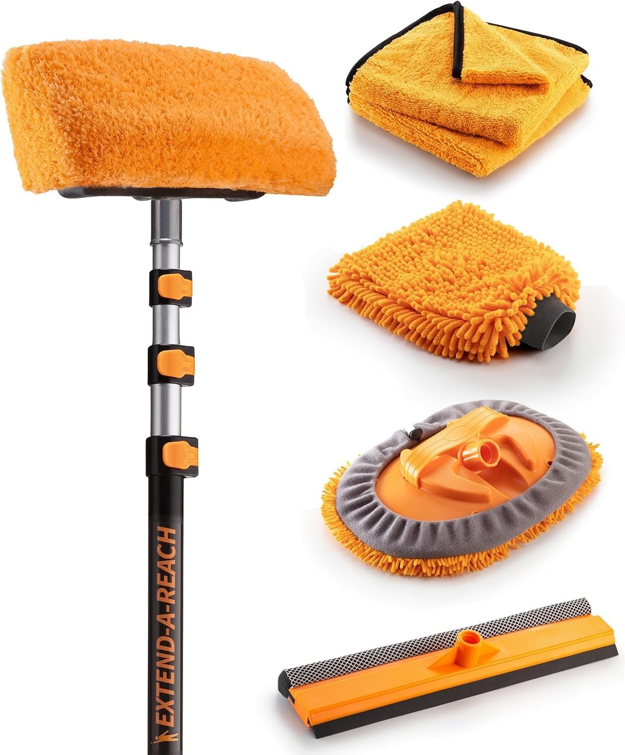 Wash Brush Kit 48-144″ Long Extendable Handle with Microfiber Mop, Squeegee,