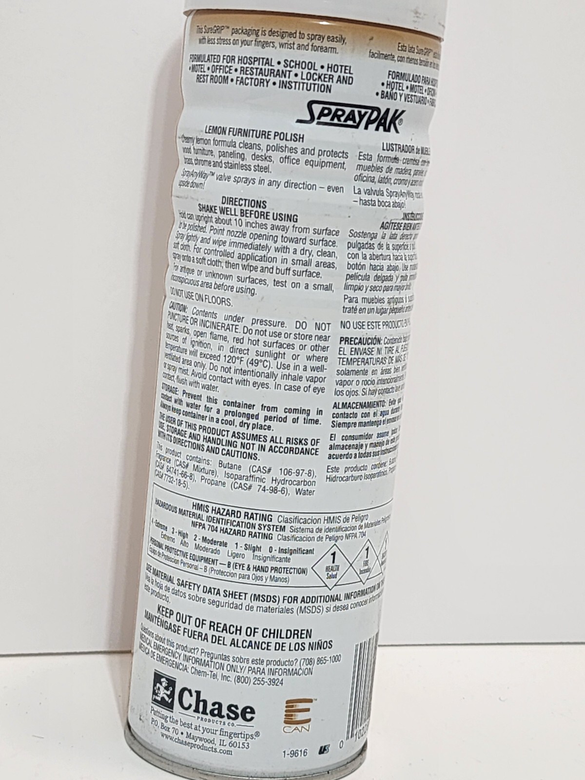 Chase SprayPAK Industrial Lemon Furniture Polish 17 oz Spray Can