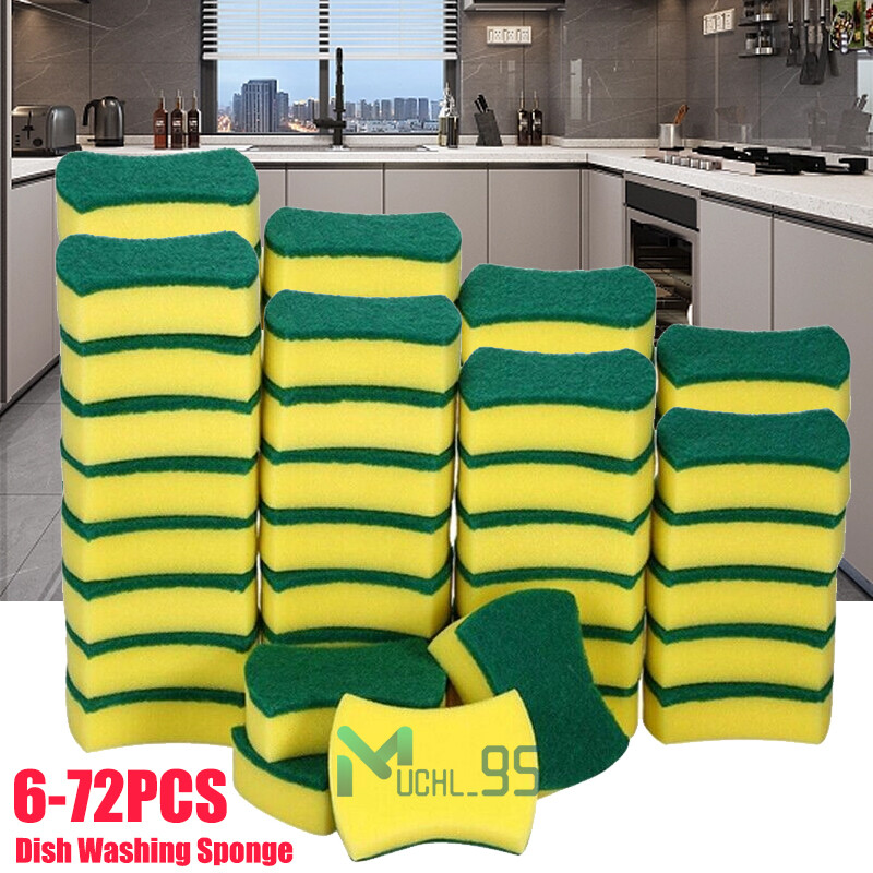 6-72PCS Multi-Purpose Double-Faced Sponge Scou Pads Dish Washing Scrub Sponge