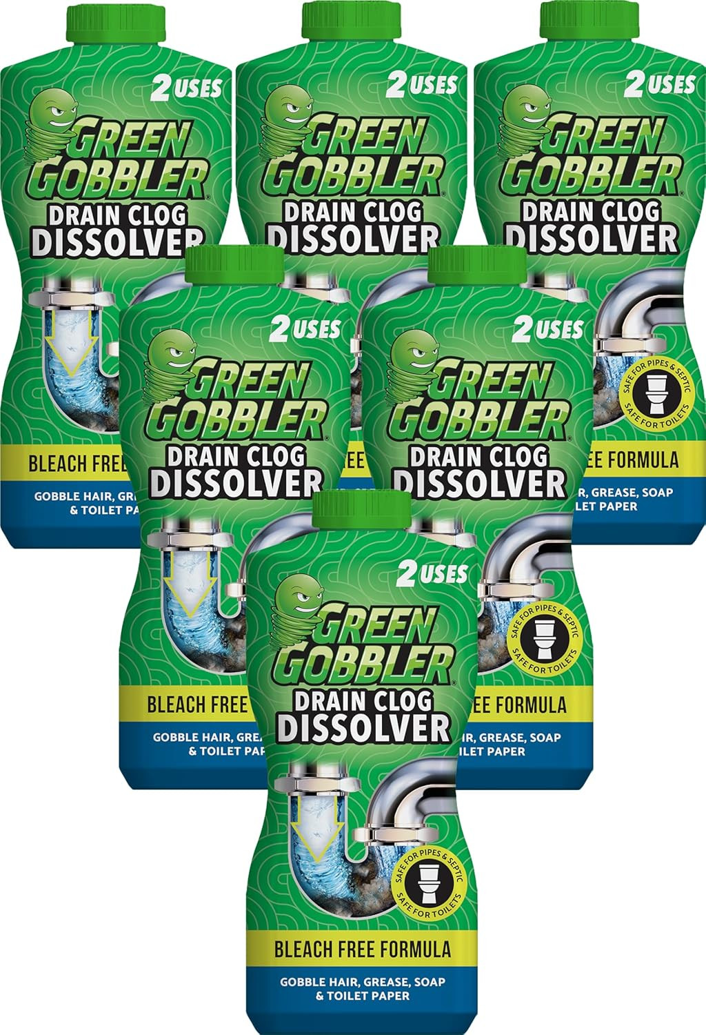 Green Gobbler Liquid Hair Drain Clog Remover & Cleaner, For Toilets, Sinks, Tubs