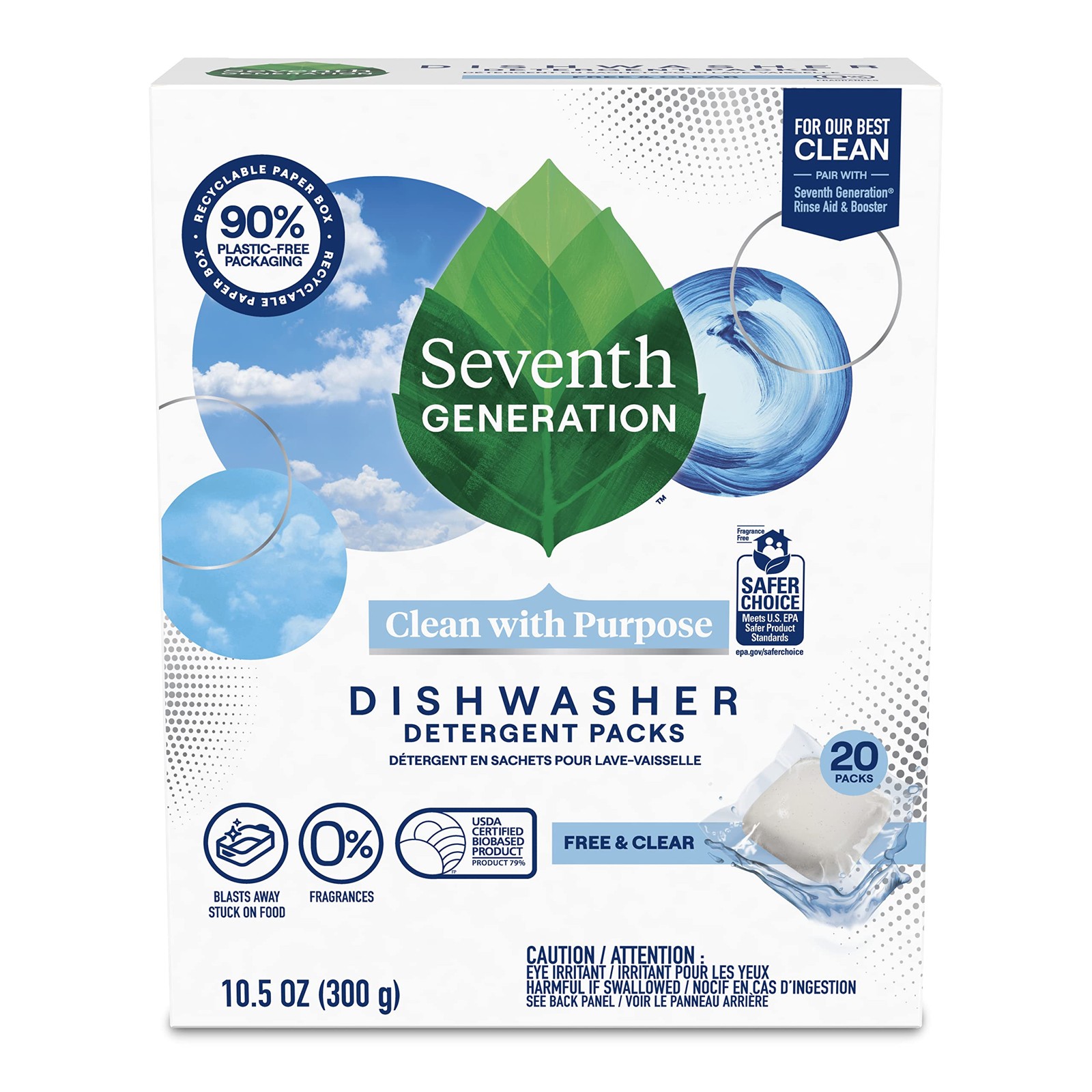 Seventh Generation Free And Clear Dishwasher Detergent Packs 20 Count Enzyme …