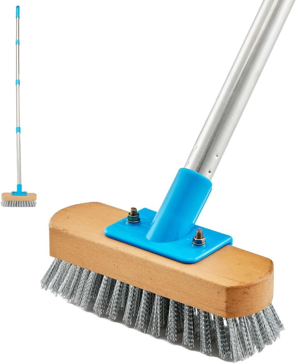 Stainless Steel Deck Scrub Brush With Long Handle 60″ Heavy Duty Floor Scrubber