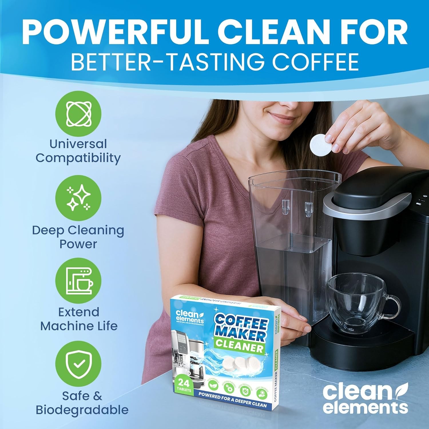 Coffee Maker Cleaner & Descaler Tablets 24-Pack for Keurig Nespresso Espresso Ma