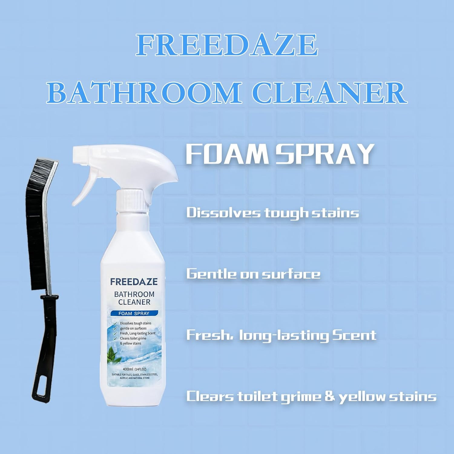 Bathroom Cleaner Foam Spray (400ml) – Spray, Wait & Scrub for Hard Water Stains,
