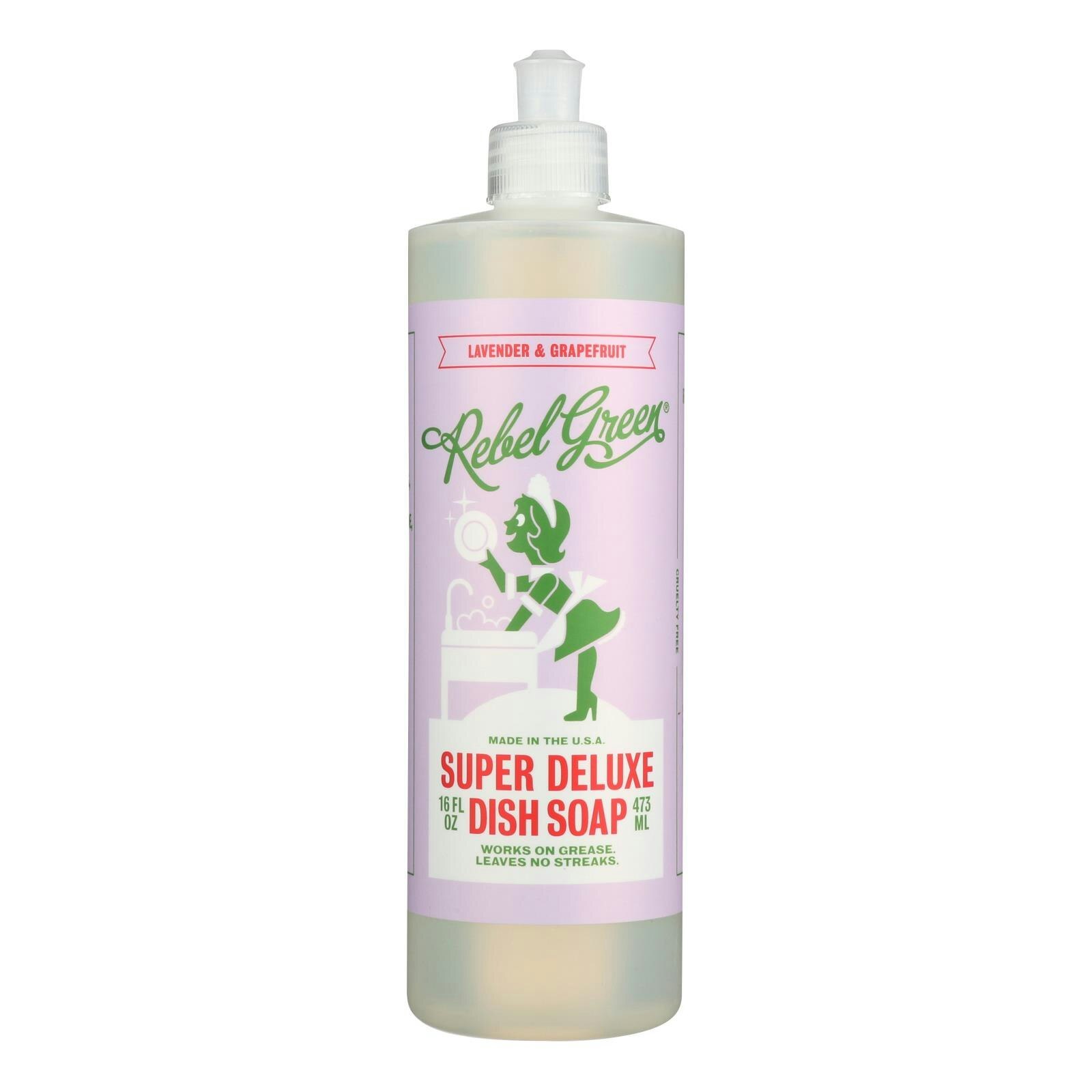 Rebel Green Dish Soap – Lavender and Grapefruit – Deluxe 16 fl. oz (Pack of 4)