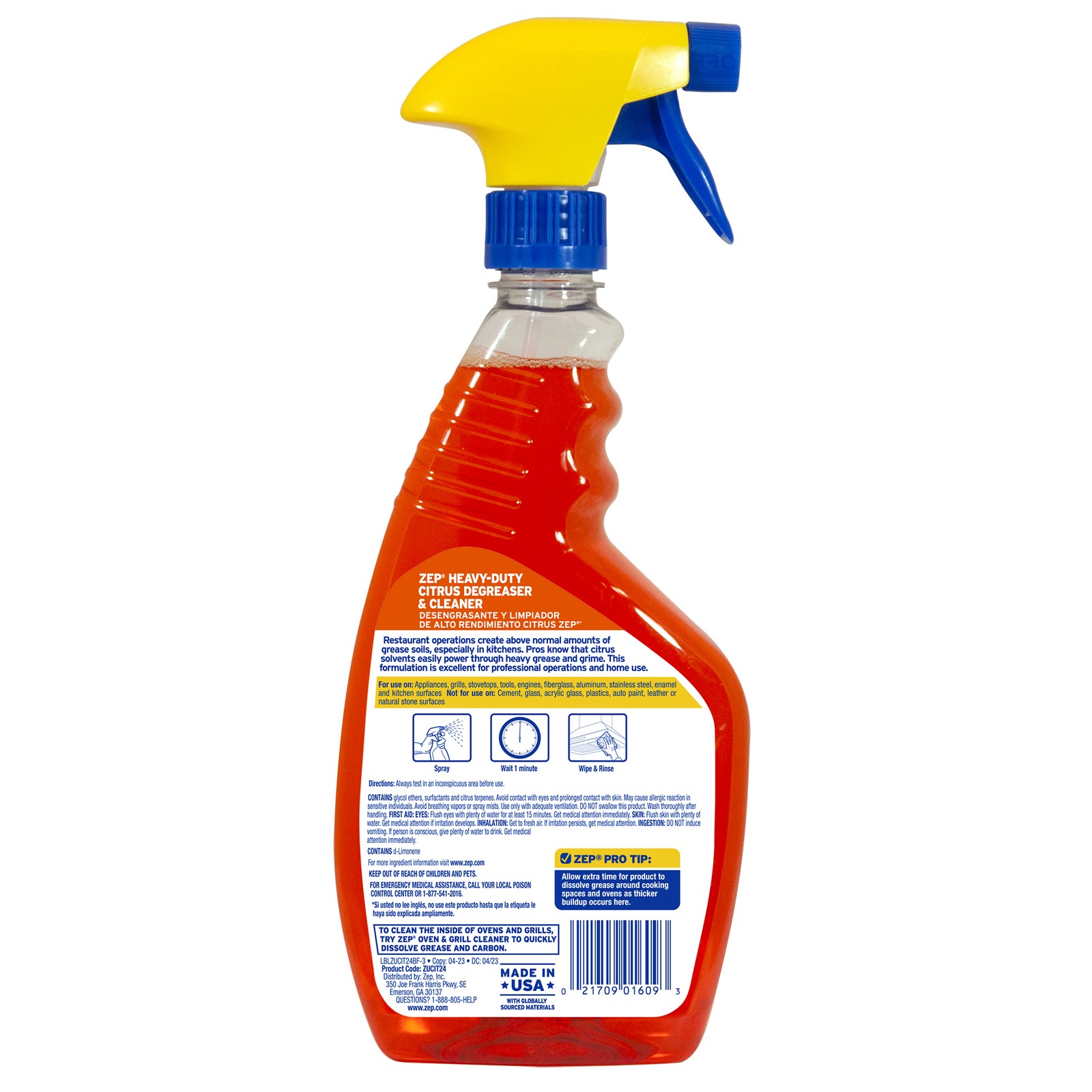 Zep Heavy-Duty Citrus Cleaner Spray Bottle 24 Fl oz (Pack of 4)