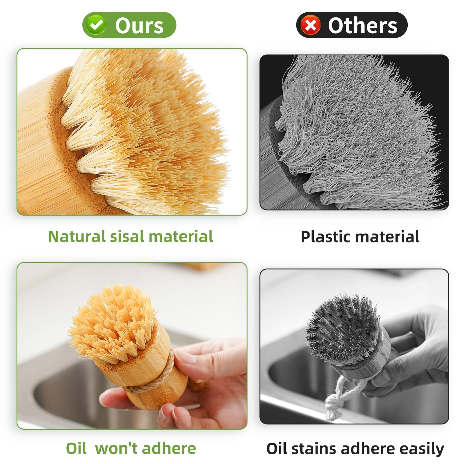 Bamboo Dish Scrub Brushes Kitchen Wooden Cleaning Scrubbers Set For Washing Cast