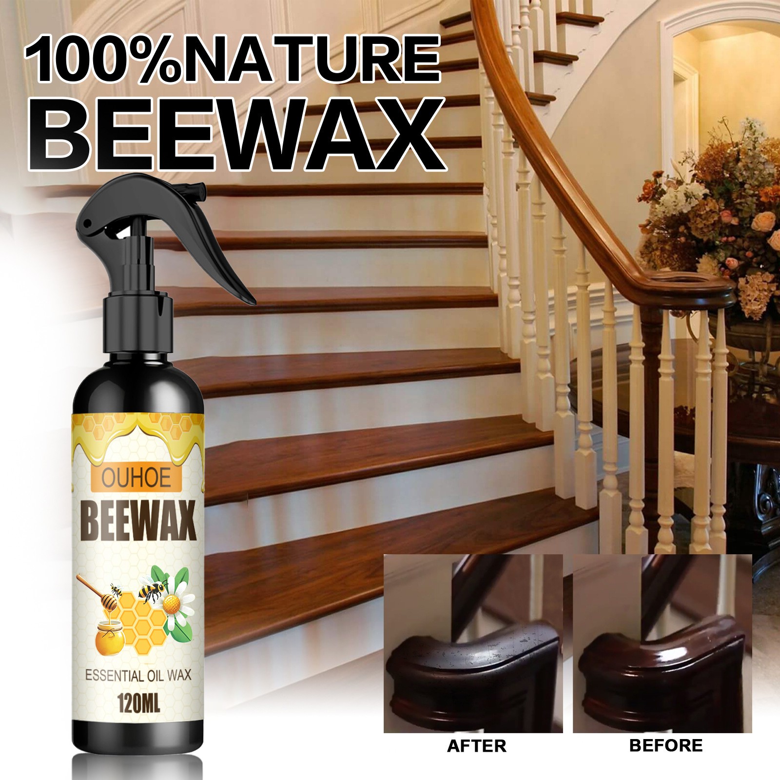 Beeswax Spray Cleaner,Natural Furniture Polish,Beewax Care Restorer,Wood Floors