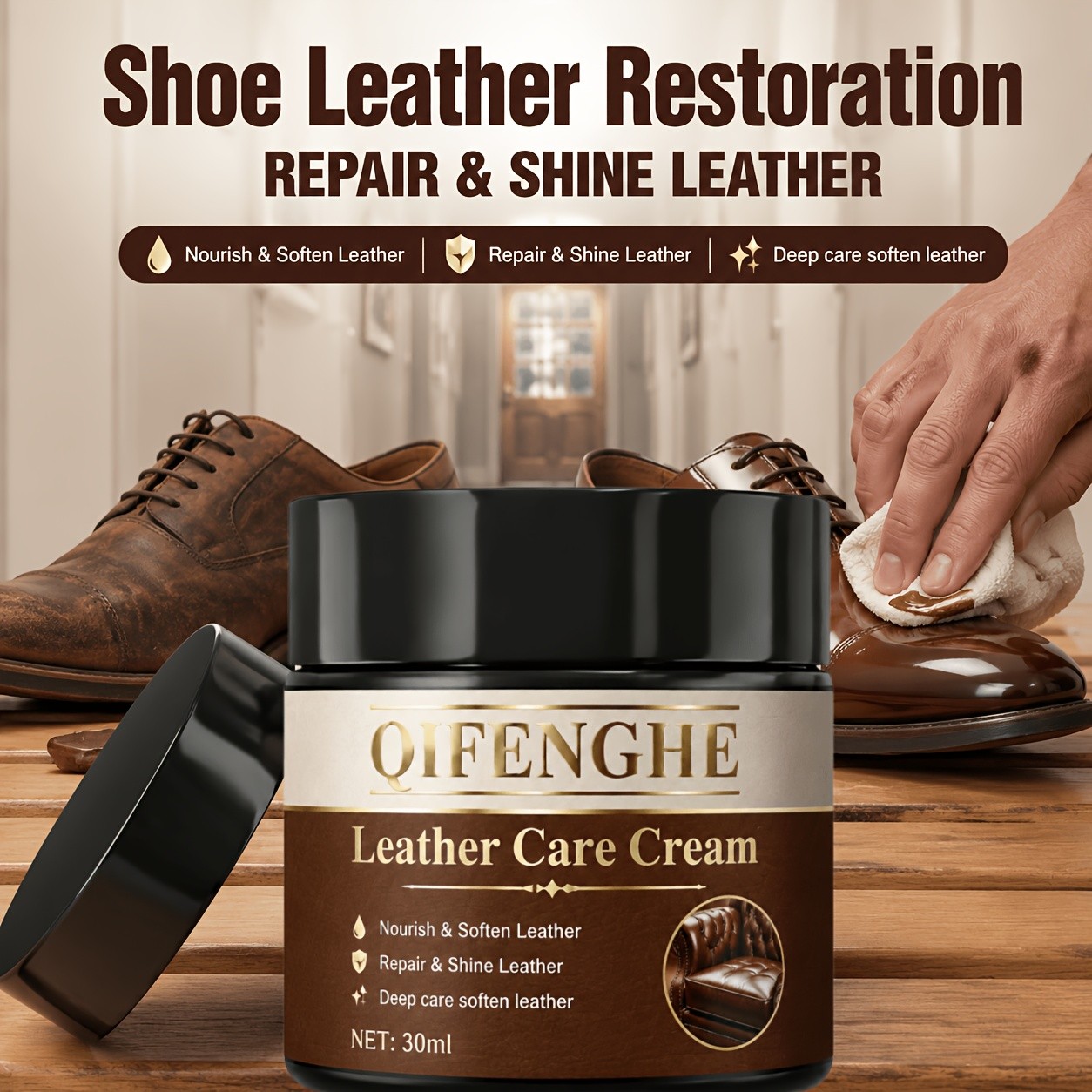 Leather Polish Care Cream, Leather Nourishing Restorer for Furniture, Car Seats,