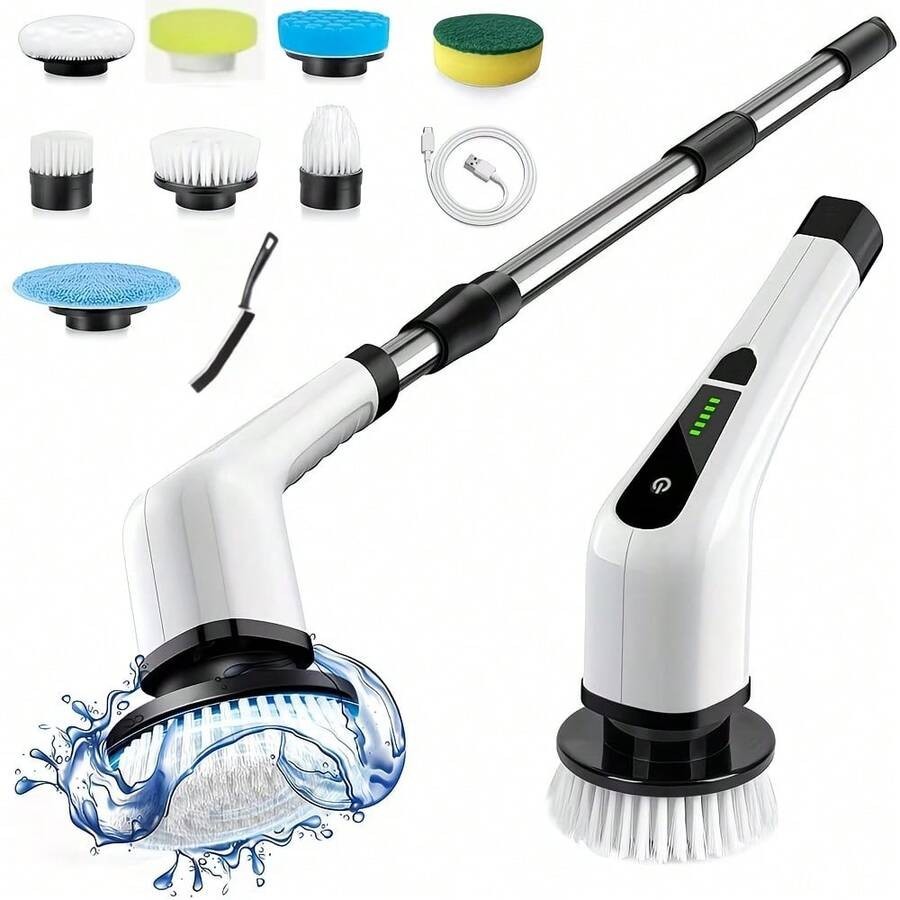 9-In-1 Cordless Electric Rotating Cleaning Brush With Replaceable Heads And Tele