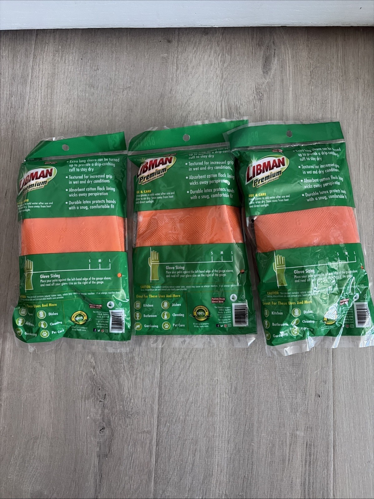 Libman Premium Reusable Orange Latex Gloves, NEW, 3 Pairs, Size Small